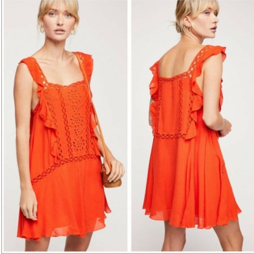 Free People x Saylor Malia Organza mini Dress in bright coral NWT size XS